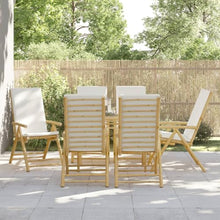 LKJVFCPW 6 Piece Folding Bamboo Patio Chairs Set with Cream White Cushions, Adjustable Reclining Outdoor Seating for Garden, Backyard, and Deck