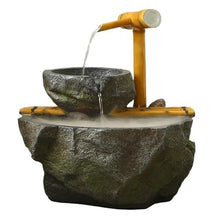 Outdoor Fiberglass Water Fountain Landscape Decoration Set, Rustic Bamboo Detached Water Fountain for Porch Deck Garden Patio(B)