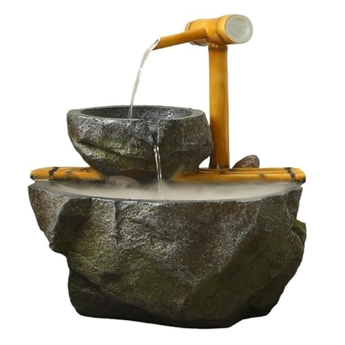 Outdoor Fiberglass Water Fountain Landscape Decoration Set, Rustic Bamboo Detached Water Fountain for Porch Deck Garden Patio(B)