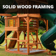 Gorilla Playsets Great Skye I Wood Swing Set with Green Vinyl Canopy, Tube Slide, Rock Wall Amber