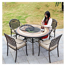 ERoomQ Wood Fire Pits Outdoor Garden Grill Table - Wood Burning Fire Pit, BBQ Party Restaurant Table and Chair Set-with 4 Chairs, Outdoor Coffee Table,122cm/48, cappuccino