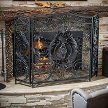 EliteBloom Large Black 3-Panel Screen Fire Guard for Stove & Fireplace - Decorative Mesh Safety Barrier with Elegant Scroll Design, Spark Protection for Home & Patio,