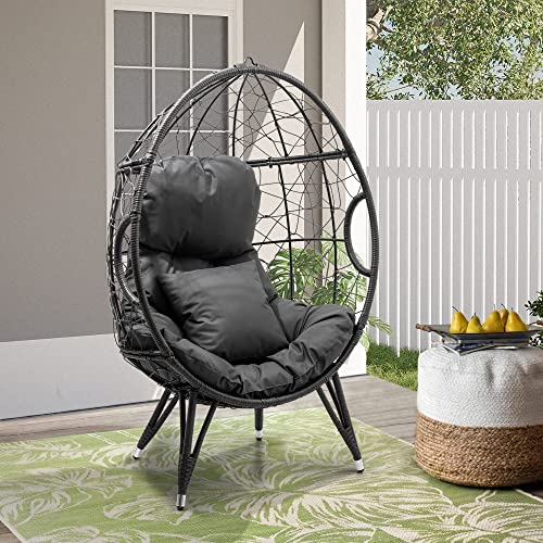 Outdoor Wicker Egg Chair with Cushion Grey Modern Contemporary Vintage Rattan Steel Powder Coated Included Water Resistant