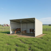 DuraYu 20x12 ft Livestock Metal Shed, Heavy Duty Steel Animal Shelter with Skid Base, Outdoor Farm Storage for Cattle Horses Hay, Cream