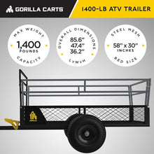 Gorilla Carts Rugged Outdoor ATV Trailer Utility Garden Cart 1400 lb Capacity Black