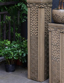 ARCVOX Traditional Asian Chinese Garden Pedestal Column, Synthetic Stone Design, Versatile Pedestal for Home and Garden Decor(Size S)