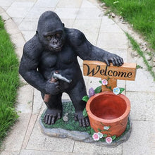 Outdoor Gorilla Garden Statue Flower Planter Urns with Welcome Sign, Resin Animal Yard Sculpture, Patio Porch Lawn Entryway Backyard Ornament for Courtyard Walkway Landscape Decor (Standing Gorilla)
