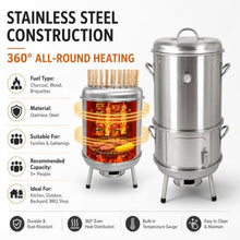 WPWSDWMX Vertical Smoker Grill Combo 36.6in Stainless Steel Charcoal Meat Smoker with Built-in Thermometer Full Accessories for Outdoor BBQ Camping