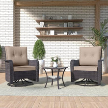 Kurapika 3 Pieces Patio Furniture Set Outdoor Swivel Gliders Rocker, Wicker Patio Bistro Set, Rattan Rocking Chair with Tempered Glass Side Table and Thickened Cushions (Sand)