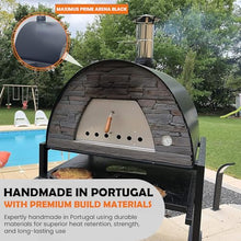 Authentic Pizza Ovens Maximus Prime Arena Portable Wood-Fired Pizza Oven Black, Handmade in Portugal, Stainless Steel Chimney, Pizza Peel, Thermometer, Extra Floor Tile & Baking Dish Included
