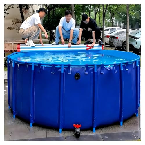Pool Above Ground Canvas Fish Pond, Round Thickening Fish Pond Pool with Drain Valve, Large Collapsible Outdoors Tarpaulin, for Koi Culture Agricultural Irrigation Water Storage Tank(2.5x1m-4.9T)