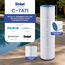 Unicel C-7471 105 Sq Ft Media Replacement Pool Filter Cartridge with 168 Pleats, Compatible with Pentair Pool Products, Pac Fab, & Waterway (4 Pack)