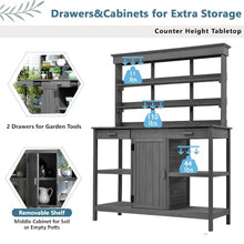 Sturdy Outdoor Garden Potting Bench with Storage Drawers and Open Shelving for Soil, Tools, and Supplies (Gray + Solid Wood + Wood)
