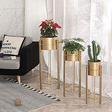 KAJIAO Plant Stand Set - 3-Piece Modern Planter with Tall Metal Stand - Decorative Standing Flower Pot Holder Indoor Outdoor Garden Patio Home Decor(Gold)