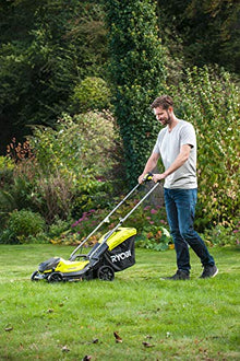 Ryobi 5133004306 RLM18X33B40 Lawn Mower (Width 33 cm, Adjustable Cutting Height, with 35 L Bag and Mulch Wedge, with Battery)