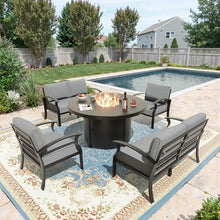 Kurapika Propane Round Fire Pit Table 48in, 40,000 BTU Auto-Ignition Round Gas Fire Pits, CSA Certification, Wider Desktop Round Fire Tables with Windshield, White Stone and Lid, for Outside Patio
