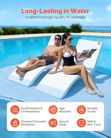 VEVOR Pool Lounge Chairs, Set of 2 Chaise Lounger, Water Weighted in-Pool Lounger Chairs for up to 9" Water Depths, Anti-Floating Patio Furniture with Cup Phone Holders for Sun Shelf & Tanning Ledge