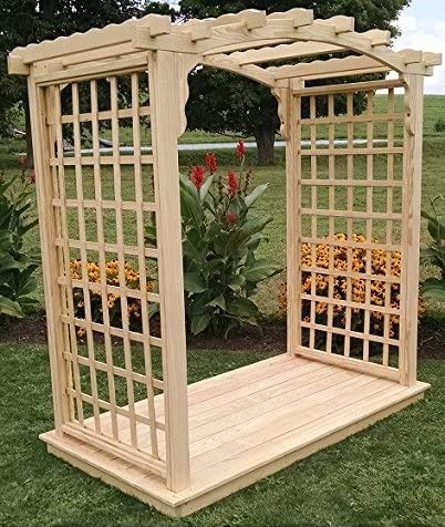 Amish-Made Cambridge Style Pine Arbor with Deck - 5' Wide Walkthrough, Unfinished