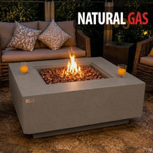 AMS 40" Square Concrete GFRC Natural Gas Fire Pit Table (Light Gray)