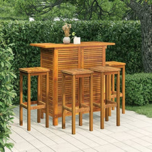 HKQWPBF Solid Acacia Wood Patio Bar Table and Stools Set, Outdoor Garden Bar Set with 2 Shelves and Footrests, Wooden Bistro Table for Patio Terrace