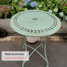 Labasuan Vintage Distressed Cast Iron Round Side Table, 24.4in Weather Resistant Patio Coffee Table, Hollow Pattern Outdoor Accent Table for Balcony Garden Backyard Indoor Plant Stand(Green)