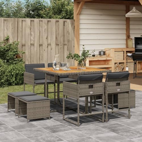 DYRJDJWIDHW Outdoor Seating Furniture,Outdoor Conversation Sets,9 Piece Patio Dining Set with Cushions Gray Poly RattanSuitable for Patio, Garden, Gazebo Low