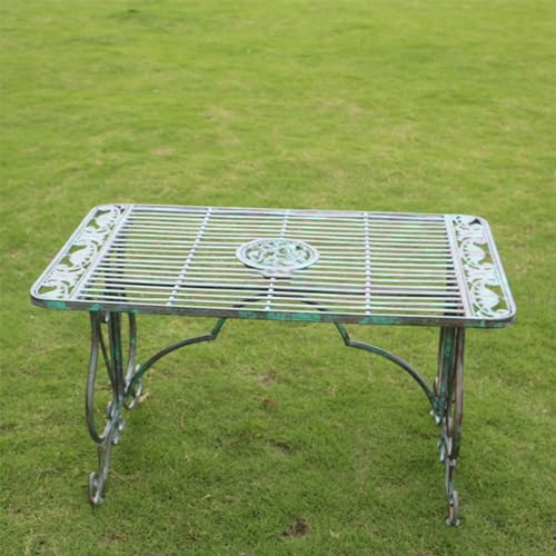 FENOKD Old Tables and Chairs Suitable for Courtyard Outdoor Double Backrest Table and Chair Set Coffee Table Coffee Table Iron Material Home and Garden Decoration 38.9 Inches Retro Green (Table)