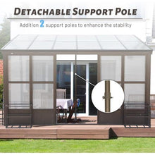 12x14FT All Season Sunroom, Outdoor Permanent Wall Mounted Solarium with Detachable Polycarbonate Windows, Aluminum Lean to Gazebo Sun Room with 2 Lockable Sliding Doors for Garden Patio Deck