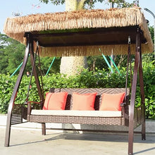 2/3-Seat Outdoor Patio Swing Chair,Lounge Chair for Porch with Adjustable Tilt Canopy,Hand-Woven Wicker,Cushions and Pillow Included,Bearing Weight 450kg,for Garden(Large)