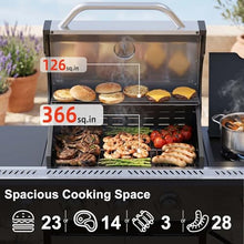 COWSAR 3 Burner Gas Grill, 34,000 BTU Stainless Steel BBQ Grill with Side Burner, Porcelain-Enameled Cast Iron Grates, Pull-Out Grease Tray for Patio, Backyard & Outdoor Cooking