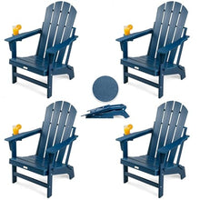 HGTRH Folding Adirondack Chair, All Weather Stable Gun-Leg Design Fire Pit Chairs with Cupholder for Outside Navy Blue 4pcs
