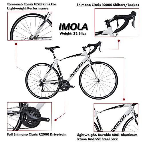 Tommaso Imola - Sport Bike Performance Aluminum Road Bike, Shimano Claris 24 Speeds Road Bicycle - White