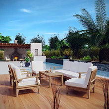 Modway Marina Premium Grade A Teak Wood 8-Piece Outdoor Patio Furniture Set in Natural White