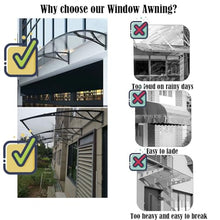 KAKVSRBPER Sturdy Door Canopy Polycarbonate Window Awning Cover 0.1in Think Patio Rain Shelter Porch Garden Canopy Awning for Uv Rain Snow Protection, Aluminum Black Bracket(Brown,39x142in)