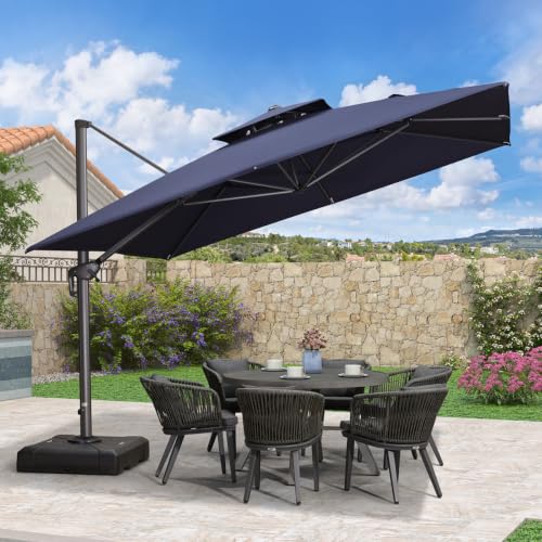 OROTLECT 132'' Square Double Top Cantilever TiltIng Umbrella With Base,Navy