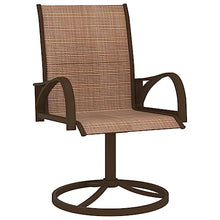 Set of 2 Brown Patio Swivel Chairs with Textilene Sling, Powder-Coated Steel Frame, 360-Degree Swivel Base, Ergonomic Back Support and Curved Arms for Outdoor Garden Lounge