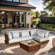 Meridian Furniture 111White-Sec4B Mirella Collection Modern | Contemporary Outdoor Patio L-Shaped 4pc. Modular Sectional with Solid Teak Frame, Water Resistant Fabric, 113" W x 75" D x 27" H, White