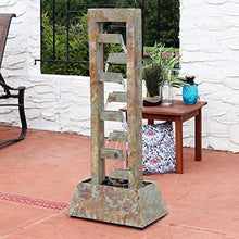 Sunnydaze 49-Inch Stacked Slate Outdoor Water Fountain Large Freestanding Waterfall Light Brown