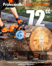 NS872 72cc Gas Powered Chainsaw with 28 Inch Bar & Chain 2-Cycle Gasoline Chain Saw 3.6KW 4.9HP Parts Compatible with MS381 MS380 038 Magnum for Forestry Farm Garden Tree Wood Cutting Logging