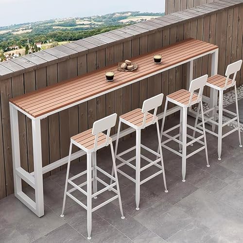 DESALAI Modern Outdoor Trestle Bar Table,Narrow Long Pub Table,Farmhouse Counter Height Tables for Railings Patio Kitchen,No Stool(86.6", White)
