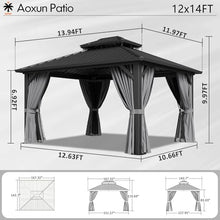 Aoxun 12Ft x 14Ft Hardtop Gazebo with Breathable Netting and Curtains Gray