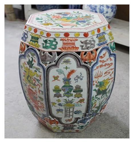 Tu Ye-US Decorative Garden Stools, Ceramic Modern Embossed Porcelain Toilet Blue Yellow Glazed Porcelain Ceramic Stool(C)