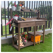 iumLeap Planting Work Bench with Removable Sink with Storage Shelves and Drawer Gardening Bench Potting Table (Brown 117x45x121cm)