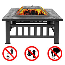 Fire Pit Table Spark Screen, Fireplace Poker, Grate, Outdoor Fire Pits BBQ Bowl, Square Metal Firepit Table for Backyard Patio Bonfire Garden