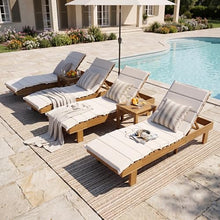 Merax Patio Chaise Lounge Chair with Water-Resistant Cushion Set of 4, 77'' Acacia Wood Adjustable Reclining Chaise Lounger with 3-Positions Backrest for Poolside, Deck, 400 lbs Capacity, Teak+ Beige