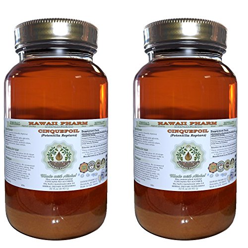 Hawaii Pharm Cinquefoil Alcohol-Free Liquid Extract, Cinquefoil (Potentilla Reptans) Dried Herb Glycerite Natural Herbal Supplement 2x32 oz Unfiltered