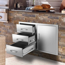 KODOM Outdoor Kitchen BBQ Island Drawers 38.3" W x 22.7" H x 20.7" D with Handles BBQ Access Single Door Triple Drawers Combo Cabinets for BBQ Island Patio Grill Station