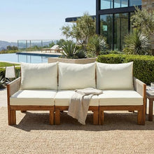 Merax Outdoor Daybed, 3 Seat Patio Sofa Bed with Waterproof Cushions, Pull-Out Mechanism & Rope-Woven Armrests, for Garden, Balcony, Poolside, Beige