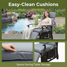VOOTOLOVER Adjustable Outdoor Recliner Chair with Flip Table, 150° Recline, Removable Olefin Cushions, 350lb Capacity, Gray