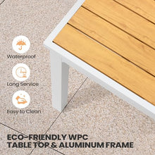 VredHom Outdoor Dining Table, 63"-83" Patio Extendable Dining Table with Brown Wooden-Like Top and White Aluminum Frame, Rectangular Table Outdoor Furniture